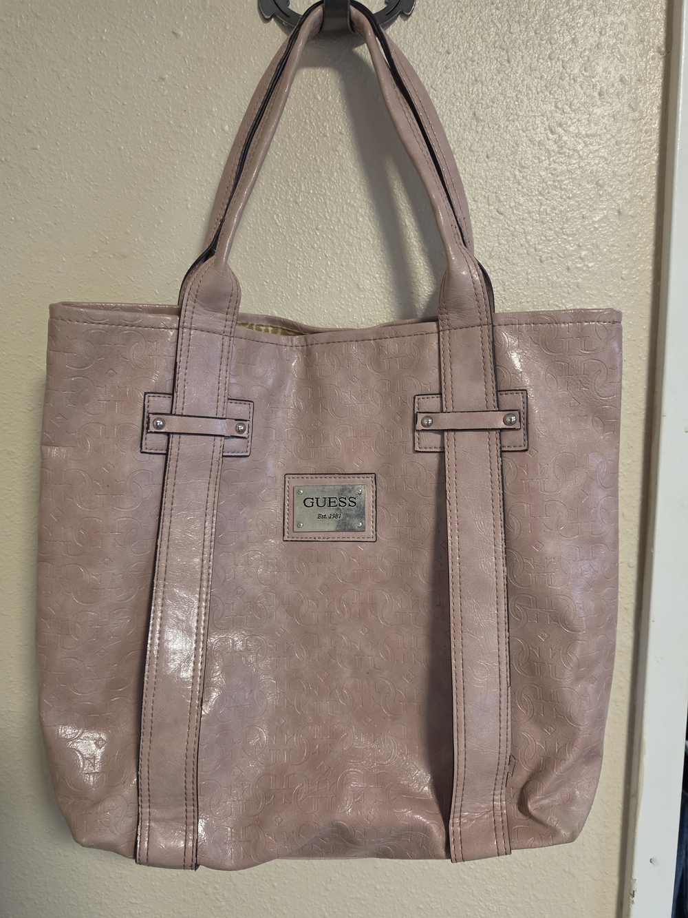 Guess Blush Pink Logo-Embossed Tote